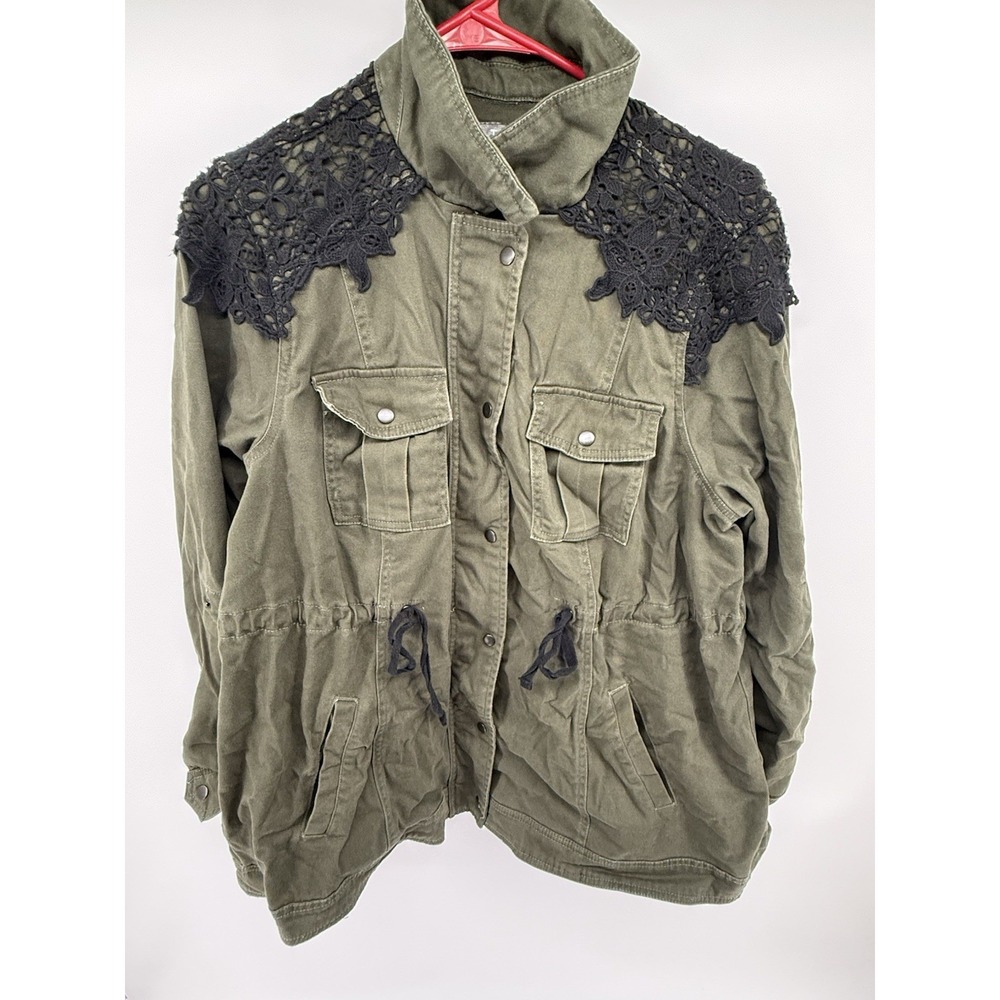 Torrid Women's 0 Olive Green Utility Jacket Black Lace Crochet Military